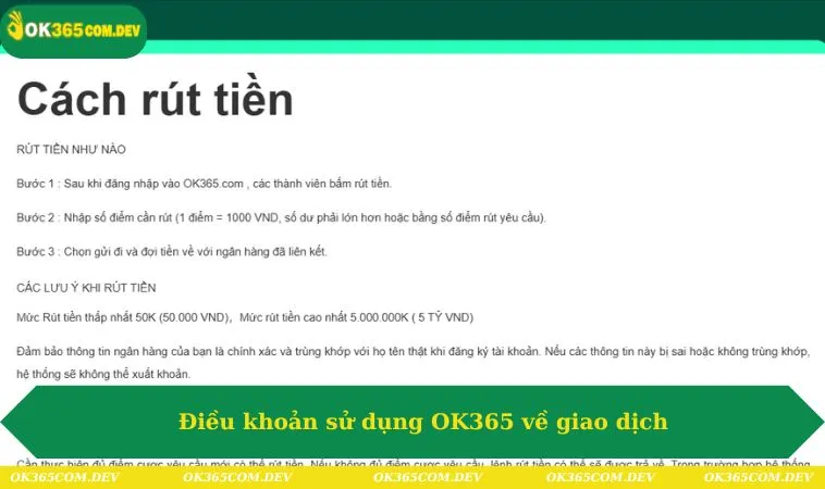 Điều khoản sử dụng OK365 về giao dịch
